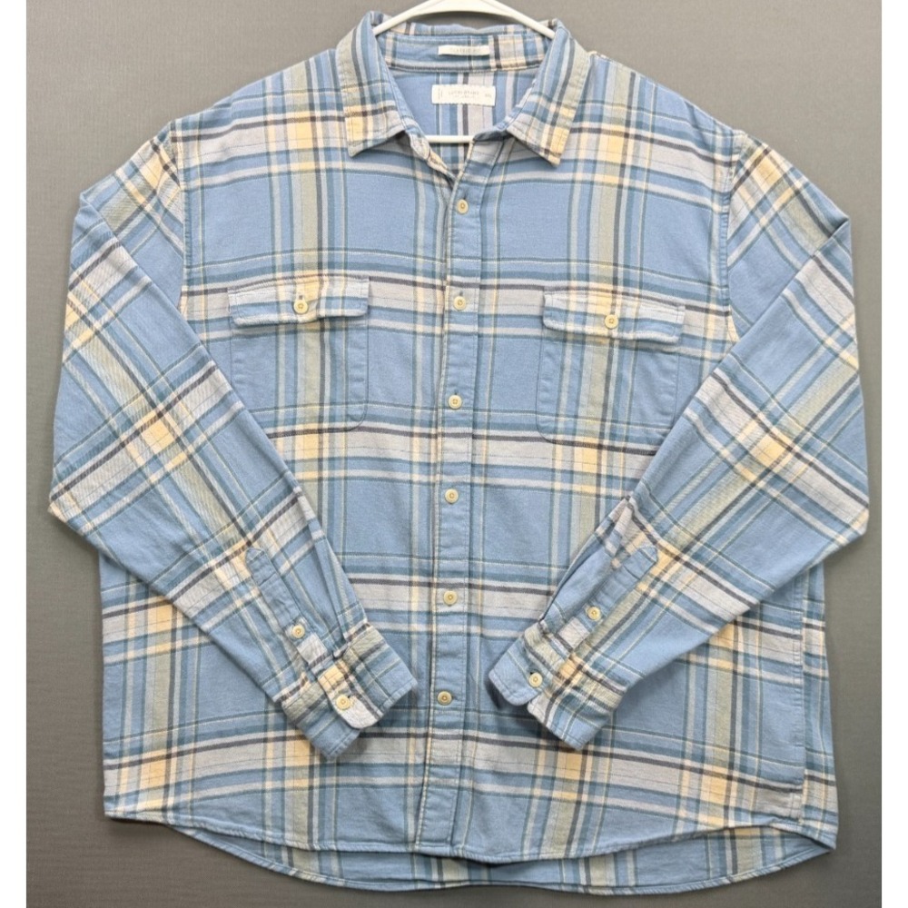 Lucky Brand Classic Fit Shirt Blue Yellow Plaid Stretch 7M44006 | Men's XXL